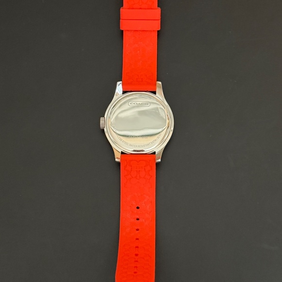 COACH Maddy Silicone Strap Signature Watch - Orange, Silver Stainless Case - Picture 8 of 11